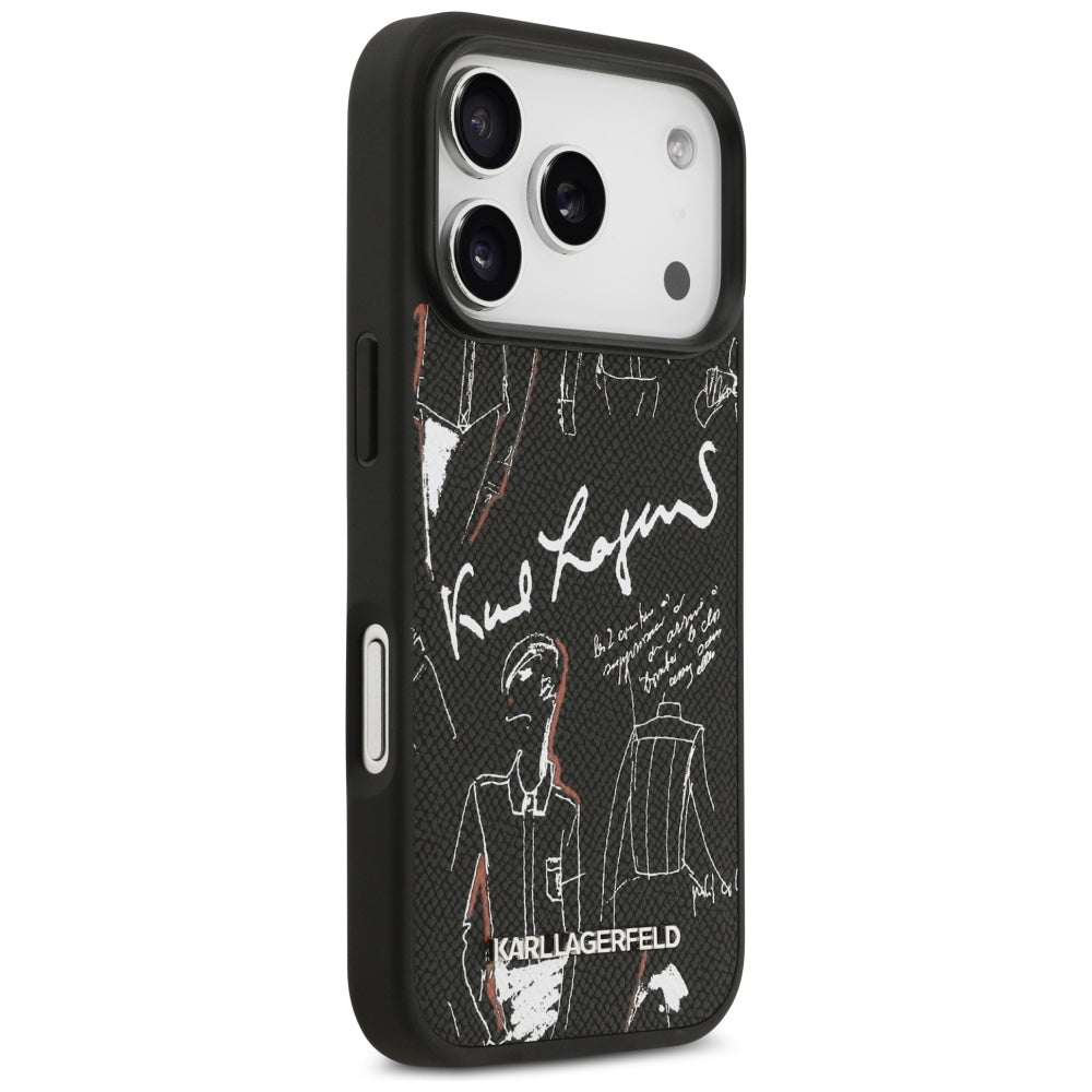 Puzdro pre Apple iPhone 17 Pro, Karl Lagerfeld, Grained Pattern Logo, Čierne