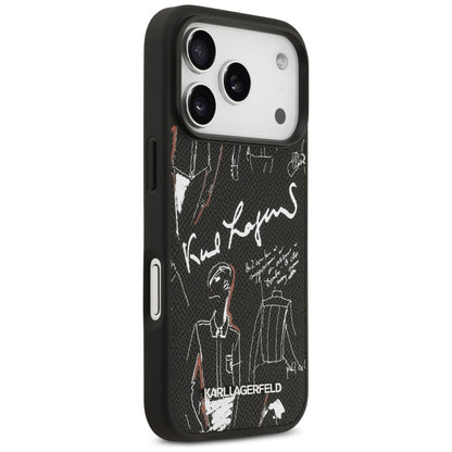 Puzdro pre Apple iPhone 17 Pro, Karl Lagerfeld, Grained Pattern Logo, Čierne