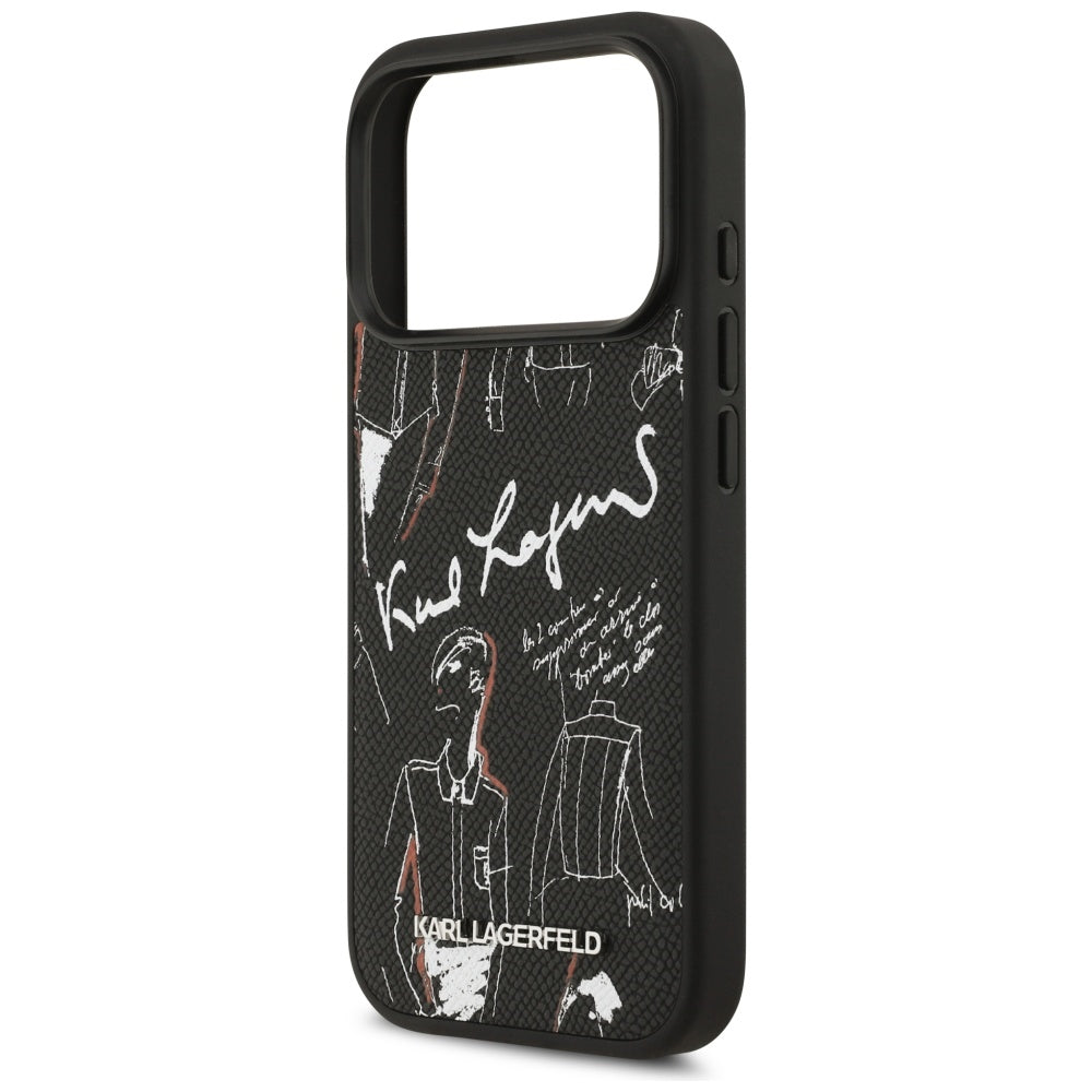 Puzdro pre Apple iPhone 17 Pro, Karl Lagerfeld, Grained Pattern Logo, Čierne