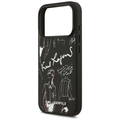 Puzdro pre Apple iPhone 17 Pro, Karl Lagerfeld, Grained Pattern Logo, Čierne
