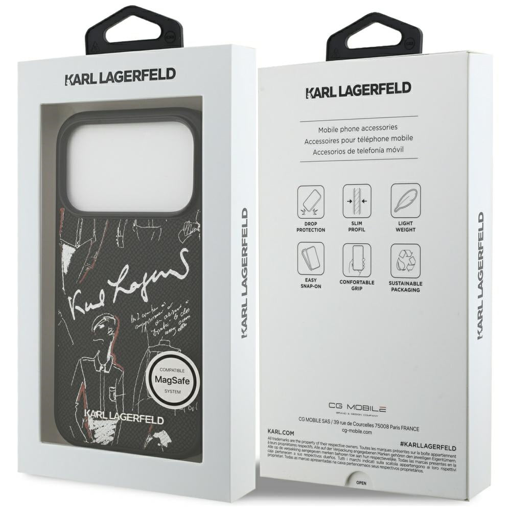 Puzdro pre Apple iPhone 17 Pro, Karl Lagerfeld, Grained Pattern Logo, Čierne