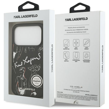 Puzdro pre Apple iPhone 17 Pro, Karl Lagerfeld, Grained Pattern Logo, Čierne