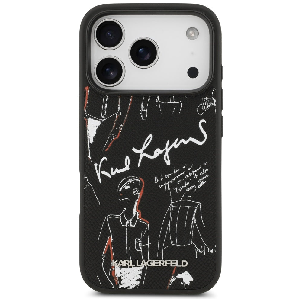 Puzdro pre Apple iPhone 17 Pro, Karl Lagerfeld, Grained Pattern Logo, Čierne