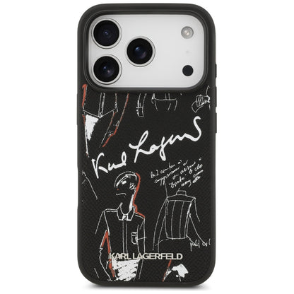 Puzdro pre Apple iPhone 17 Pro, Karl Lagerfeld, Grained Pattern Logo, Čierne