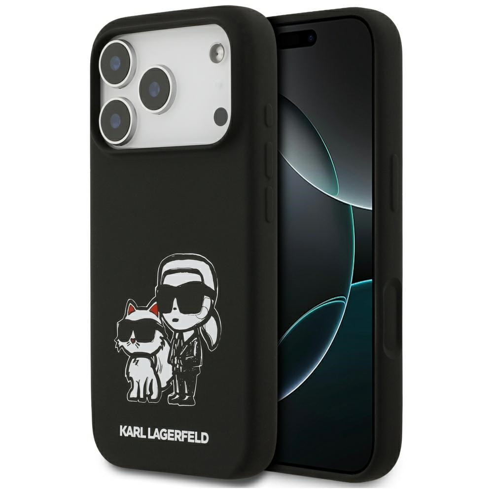 Puzdro pre Apple iPhone 17 Pro, Karl Lagerfeld, Sketch and Logo Karl & Choupette, Čierne