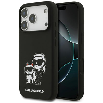Puzdro pre Apple iPhone 17 Pro, Karl Lagerfeld, Sketch and Logo Karl & Choupette, Čierne