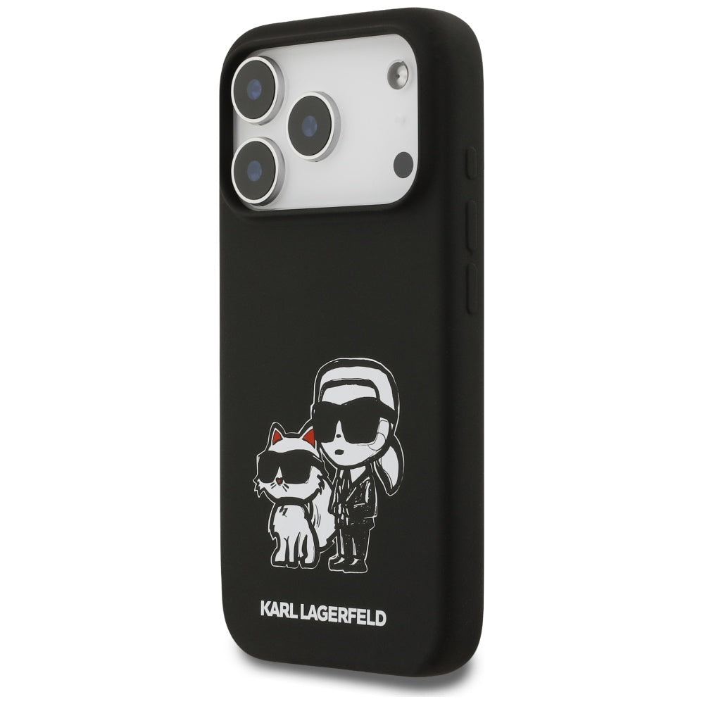 Puzdro pre Apple iPhone 17 Pro, Karl Lagerfeld, Sketch and Logo Karl & Choupette, Čierne