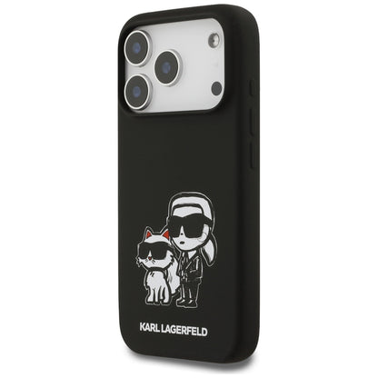 Puzdro pre Apple iPhone 17 Pro, Karl Lagerfeld, Sketch and Logo Karl & Choupette, Čierne