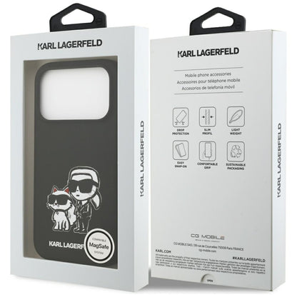 Puzdro pre Apple iPhone 17 Pro, Karl Lagerfeld, Sketch and Logo Karl & Choupette, Čierne