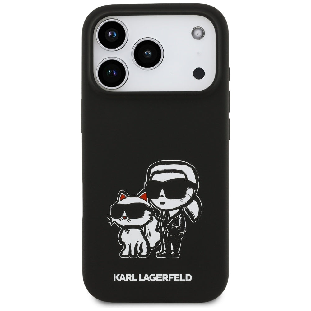 Puzdro pre Apple iPhone 17 Pro, Karl Lagerfeld, Sketch and Logo Karl & Choupette, Čierne
