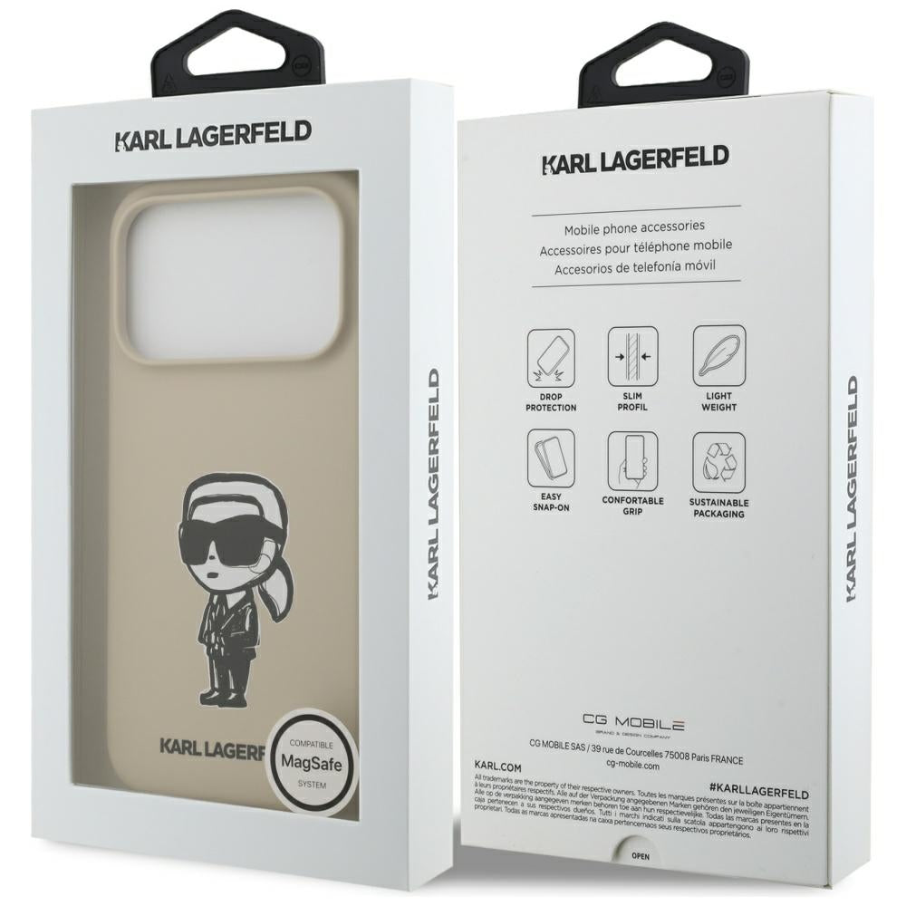 Puzdro pre Apple iPhone 17 Pro, Karl Lagerfeld, Sketch and Logo Karl, Hnedé