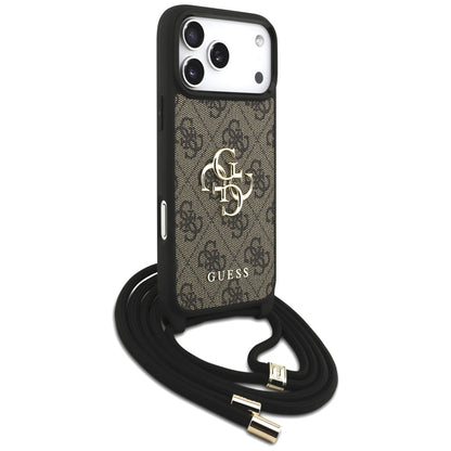 Puzdro pre Apple iPhone 17 Pro Max, Guess, 4G CBDY Big Logo with Cord Strap, Hnedé