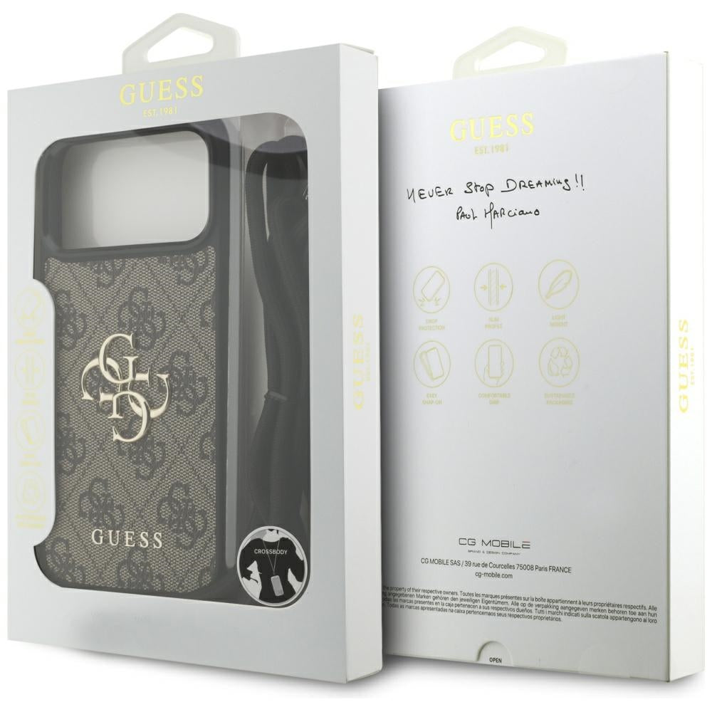 Puzdro pre Apple iPhone 17 Pro Max, Guess, 4G CBDY Big Logo with Cord Strap, Hnedé