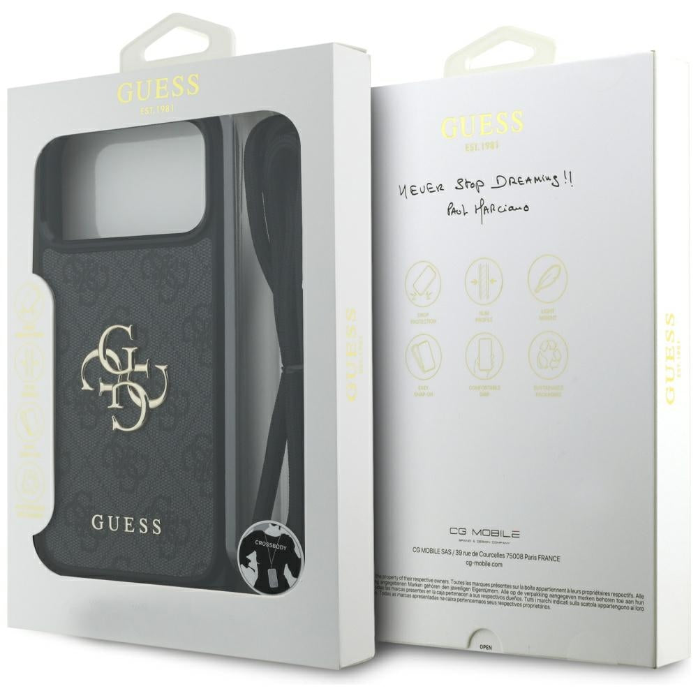Puzdro pre Apple iPhone 17 Pro Max, Guess, 4G CBDY Big Logo with Cord Strap, Čierne