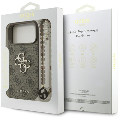 Puzdro pre Apple iPhone 17 Pro Max, Guess, 4G Classic Logo with Pearl Strap, Hnedé