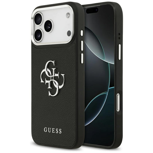 Puzdro pre Apple iPhone 17 Pro Max, Guess, 4G Grained Big and Classic Logo, Čierno Strieborné
