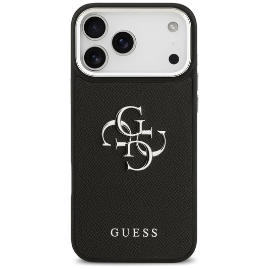 Puzdro pre Apple iPhone 17 Pro Max, Guess, 4G Grained Big and Classic Logo, Čierno Strieborné
