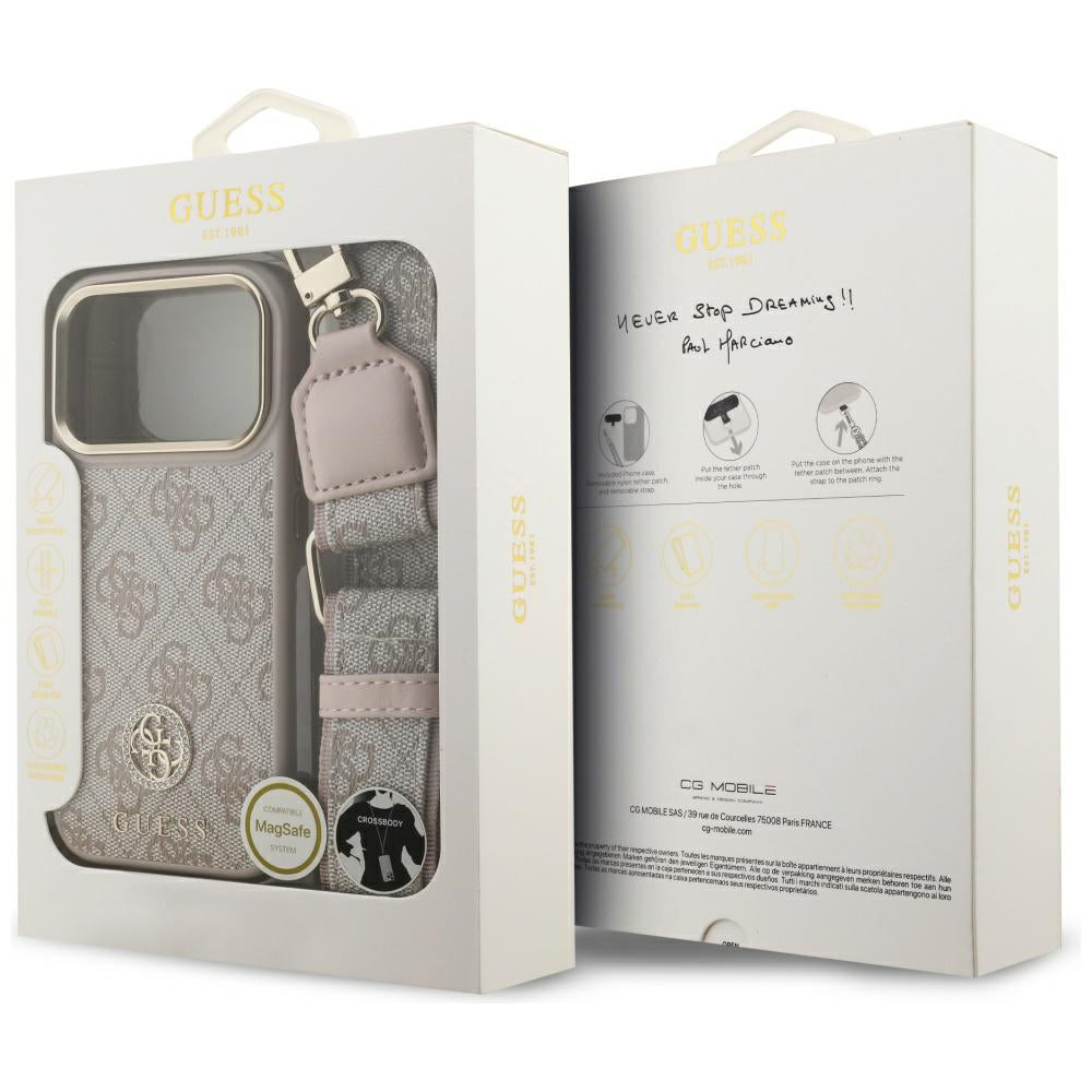 Puzdro pre Apple iPhone 17 Pro Max, Guess, 4G Strass Logo and Big Strap, Ružové