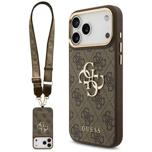 Puzdro pre Apple iPhone 17 Pro Max, Guess, Big 4G Classic Logo with Big Strap, Hnedé