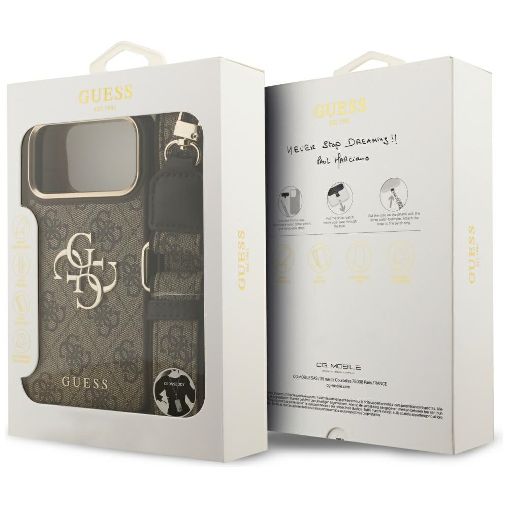 Puzdro pre Apple iPhone 17 Pro Max, Guess, Big 4G Classic Logo with Big Strap, Hnedé