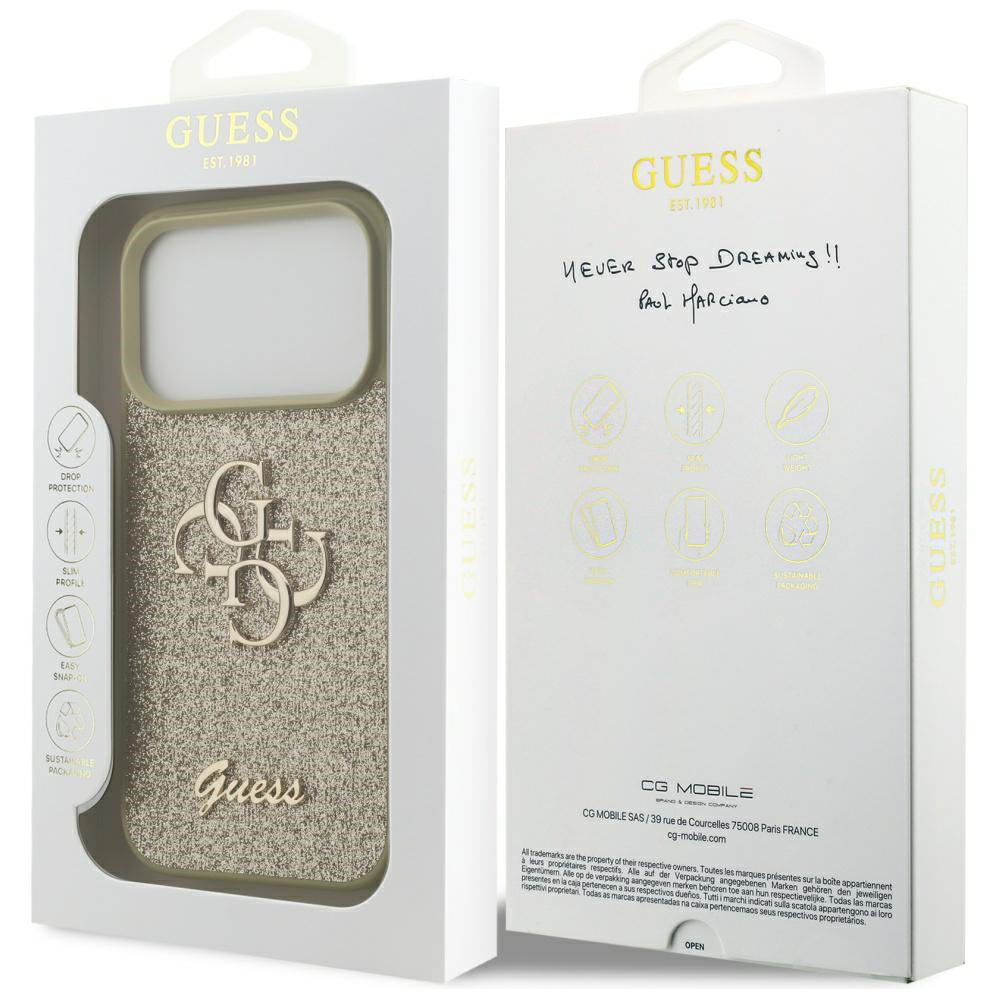 Puzdro pre Apple iPhone 17 Pro Max, Guess, Fixed Glitter Big 4G, Zlaté