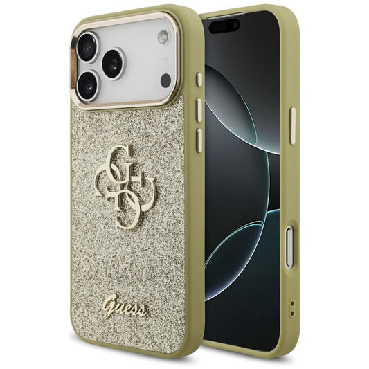 Puzdro pre Apple iPhone 17 Pro Max, Guess, Fixed Glitter Big 4G Metal Frame, Zlaté