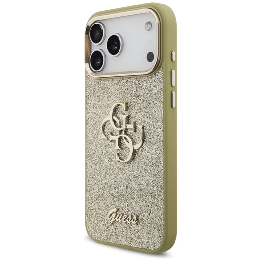 Puzdro pre Apple iPhone 17 Pro Max, Guess, Fixed Glitter Big 4G Metal Frame, Zlaté