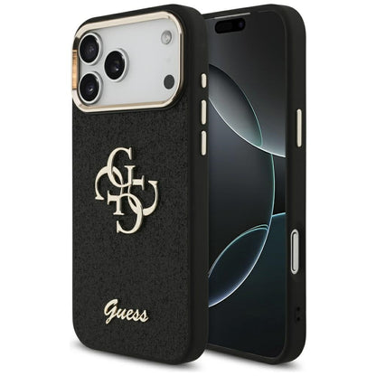 Puzdro pre Apple iPhone 17 Pro Max, Guess, Fixed Glitter Big 4G Metal Frame, Čierne