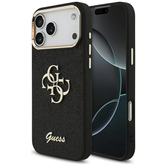 Puzdro pre Apple iPhone 17 Pro Max, Guess, Fixed Glitter Big 4G Metal Frame, Čierne