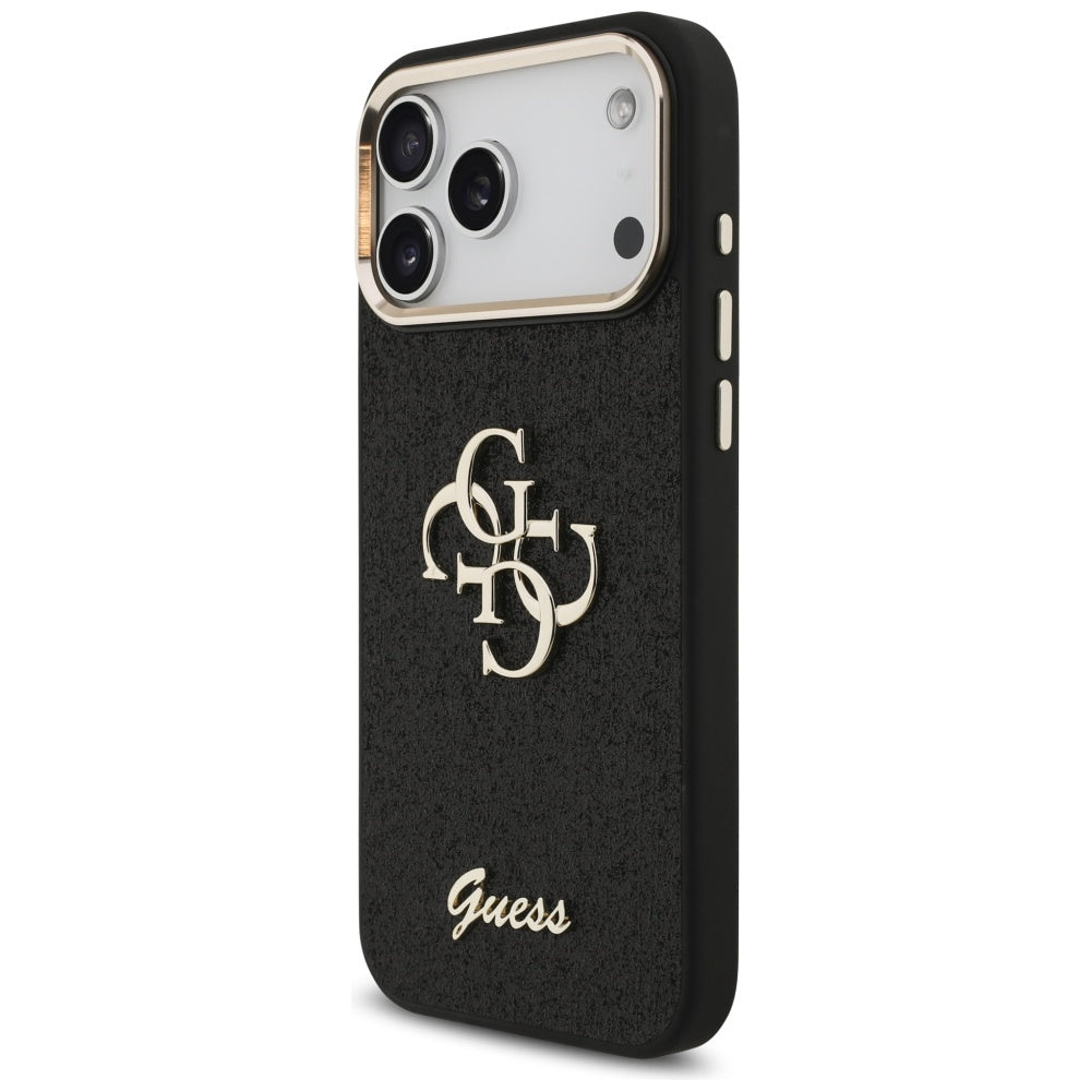 Puzdro pre Apple iPhone 17 Pro Max, Guess, Fixed Glitter Big 4G Metal Frame, Čierne
