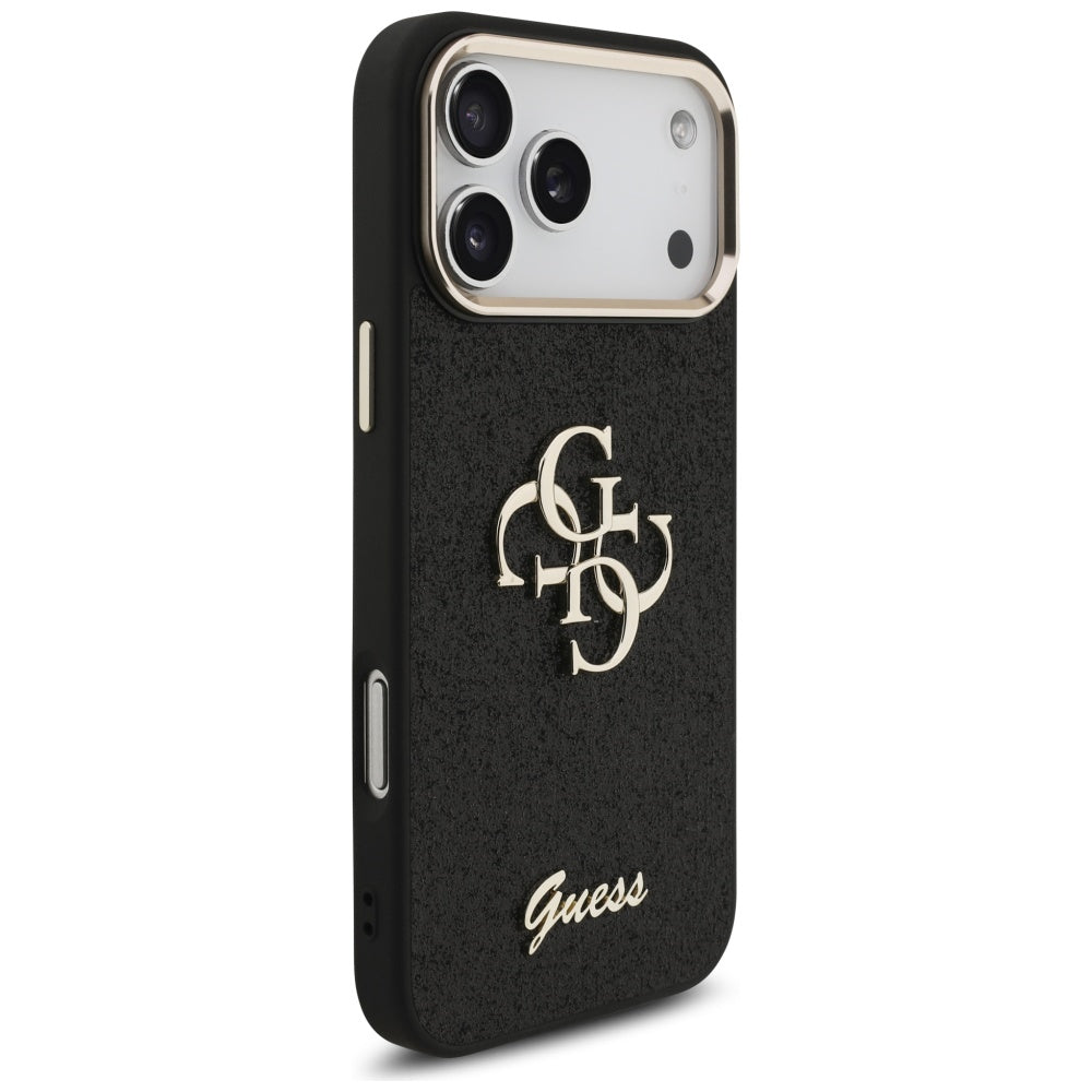 Puzdro pre Apple iPhone 17 Pro Max, Guess, Fixed Glitter Big 4G Metal Frame, Čierne