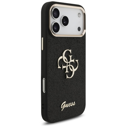 Puzdro pre Apple iPhone 17 Pro Max, Guess, Fixed Glitter Big 4G Metal Frame, Čierne