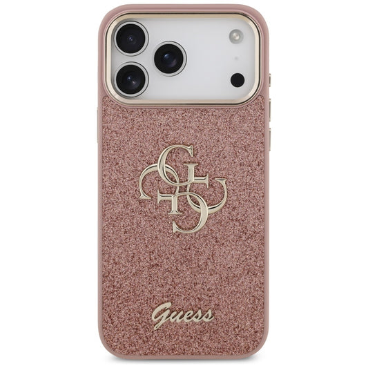Puzdro pre Apple iPhone 17 Pro Max, Guess, Fixed Glitter Big 4G Metal Frame, Ružové