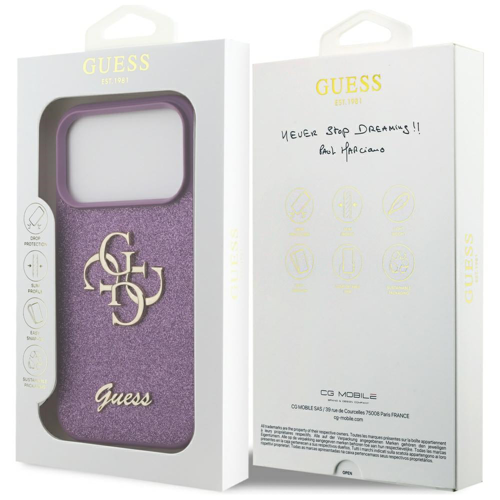 Puzdro pre Apple iPhone 17 Pro Max, Guess, Fixed Glitter Big 4G, Fialové