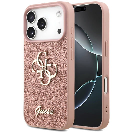 Puzdro pre Apple iPhone 17 Pro Max, Guess, Fixed Glitter Big 4G, Ružové