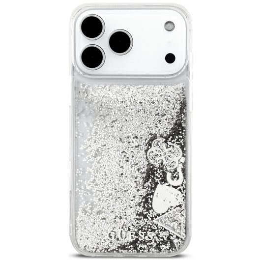 Puzdro pre Apple iPhone 17 Pro Max, Guess, Liquid Glitter Charms, Strieborné