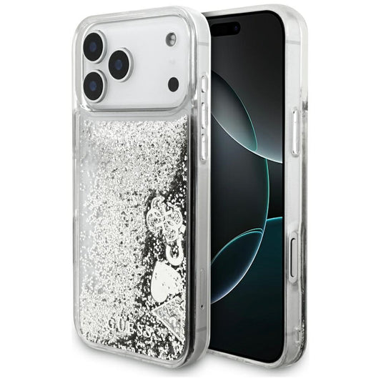 Puzdro pre Apple iPhone 17 Pro Max, Guess, Liquid Glitter Charms, Strieborné