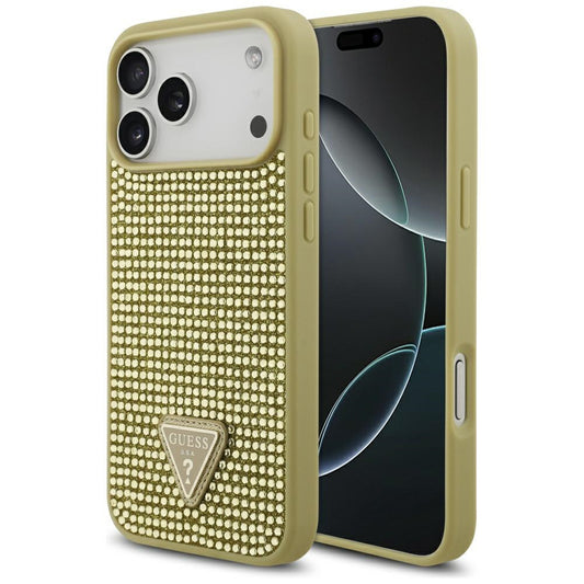 Puzdro pre Apple iPhone 17 Pro Max, Guess, Rhinestone Triangle Logo, Zlaté