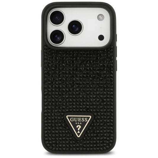 Puzdro pre Apple iPhone 17 Pro Max, Guess, Rhinestone Triangle Logo, Čierne