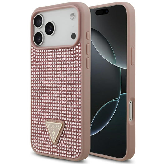Puzdro pre Apple iPhone 17 Pro Max, Guess, Rhinestone Triangle Logo, Ružové