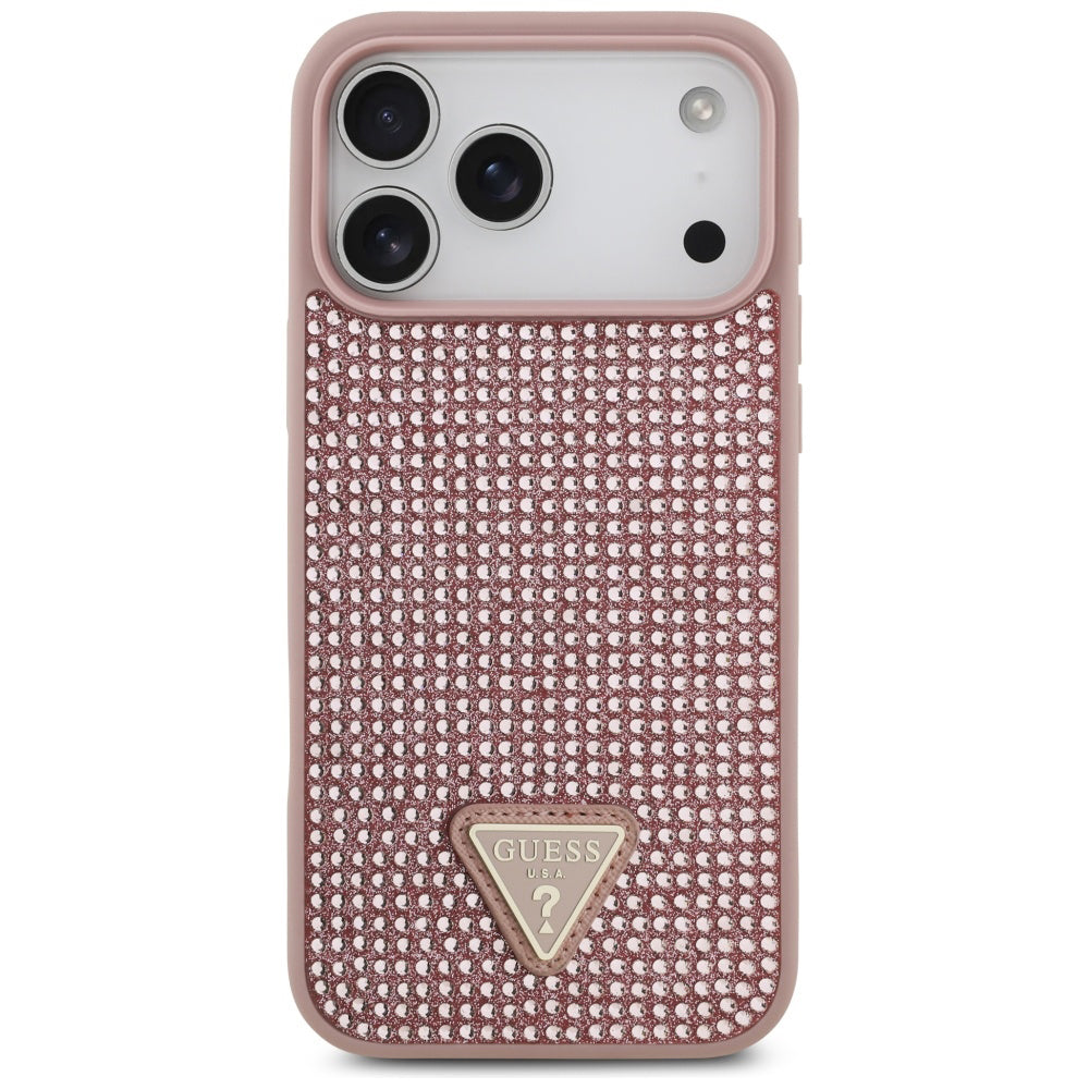 Puzdro pre Apple iPhone 17 Pro Max, Guess, Rhinestone Triangle Logo, Ružové