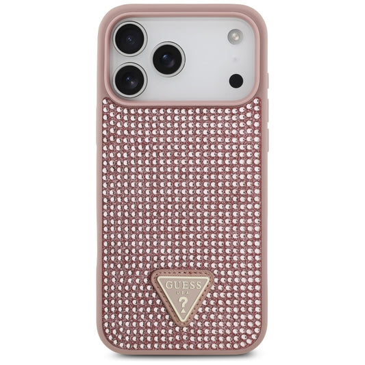 Puzdro pre Apple iPhone 17 Pro Max, Guess, Rhinestone Triangle Logo, Ružové