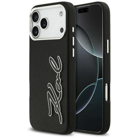 Puzdro pre Apple iPhone 17 Pro Max, Karl Lagerfeld, FW Grained Signature Logo, Čierne