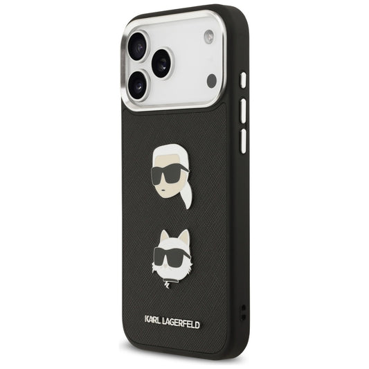 Puzdro pre Apple iPhone 17 Pro Max, Karl Lagerfeld, Grained Karl & Choupette's Heads Pins and Logo, Čierne