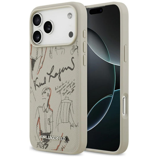 Puzdro pre Apple iPhone 17 Pro Max, Karl Lagerfeld, Grained Pattern Logo, Sivé
