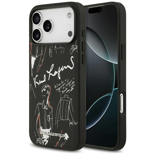 Puzdro pre Apple iPhone 17 Pro Max, Karl Lagerfeld, Grained Pattern Logo, Čierne