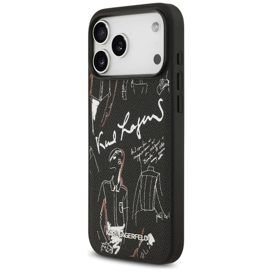Puzdro pre Apple iPhone 17 Pro Max, Karl Lagerfeld, Grained Pattern Logo, Čierne