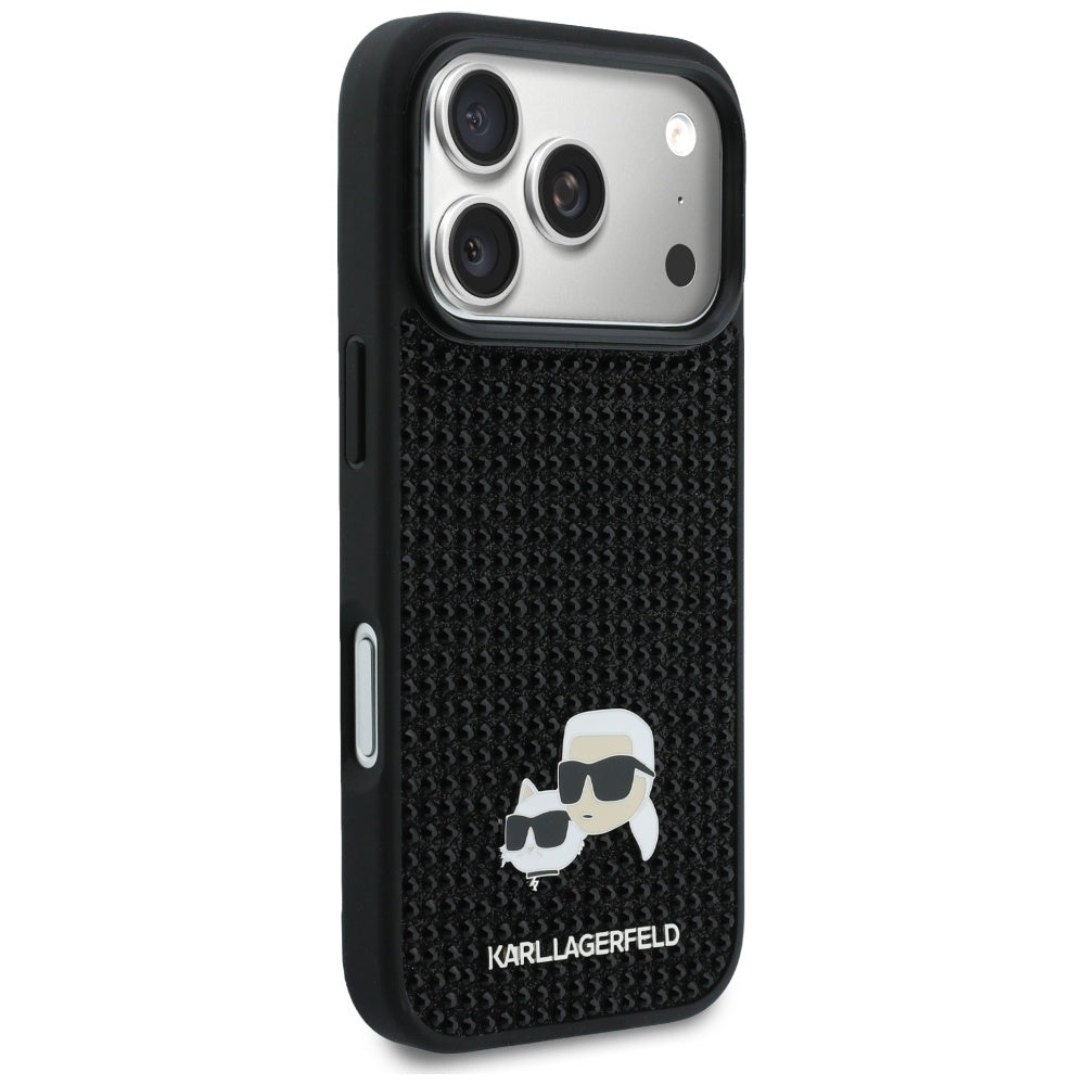 Puzdro pre Apple iPhone 17 Pro Max, Karl Lagerfeld, Rhinestone Karl & Choupette Pins, Čierne