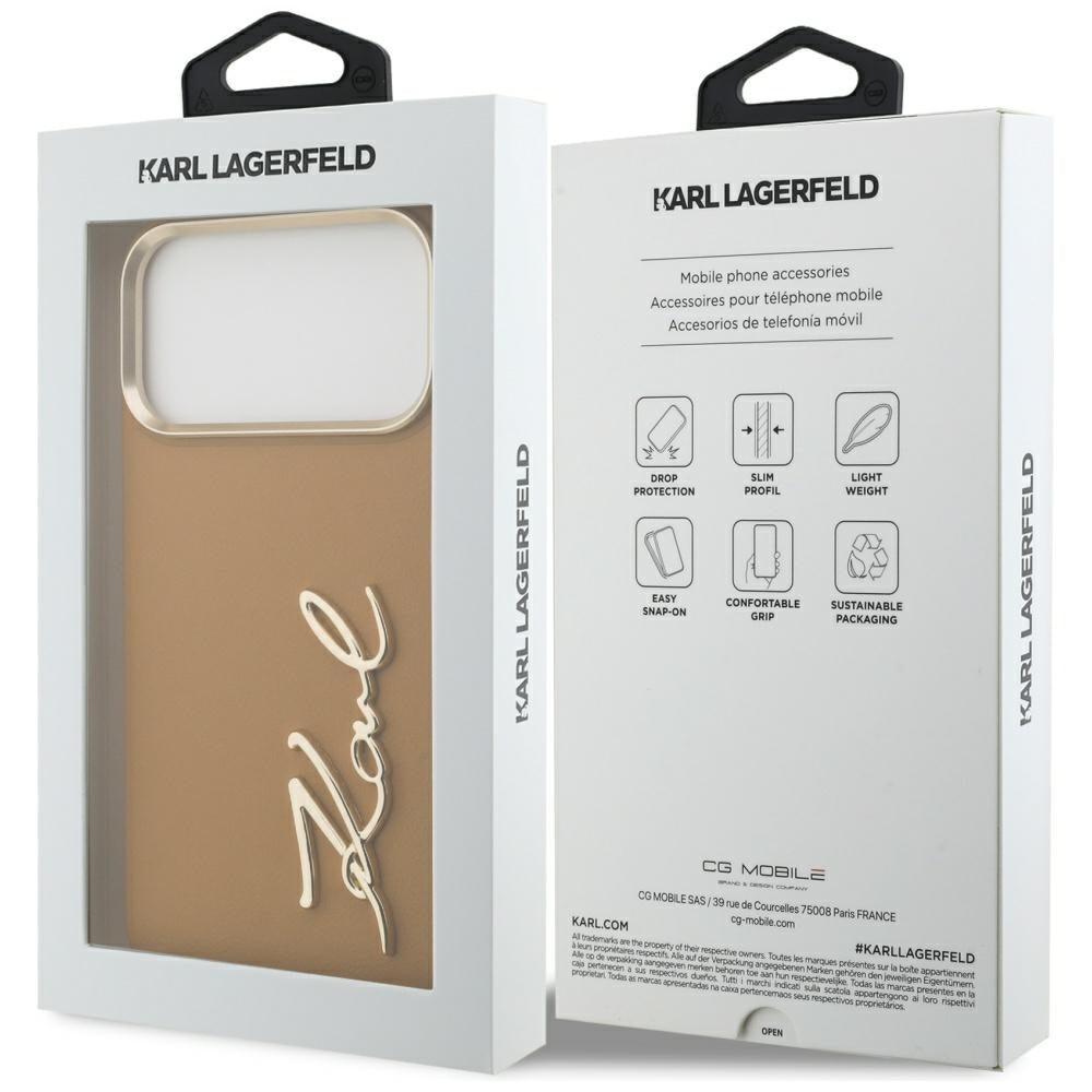 Puzdro pre Apple iPhone 17 Pro Max, Karl Lagerfeld, Script Logo, Hnedá