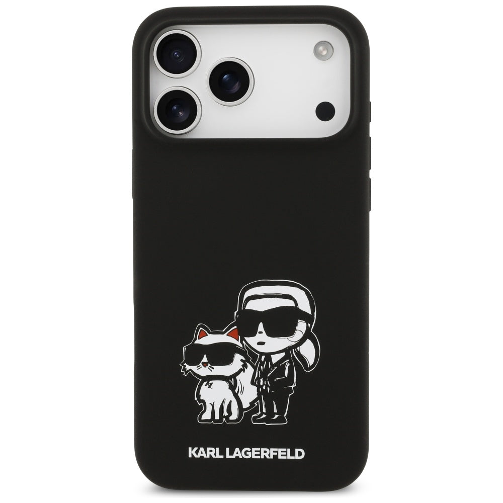 Puzdro pre Apple iPhone 17 Pro Max, Karl Lagerfeld, Sketch and Logo Karl & Choupette, Čierne